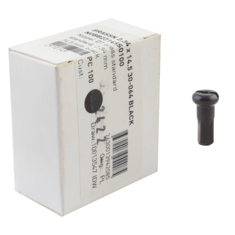 DT Swiss Standard Brass Nipples: 2.34 x 14.5mm Black Box of 100
