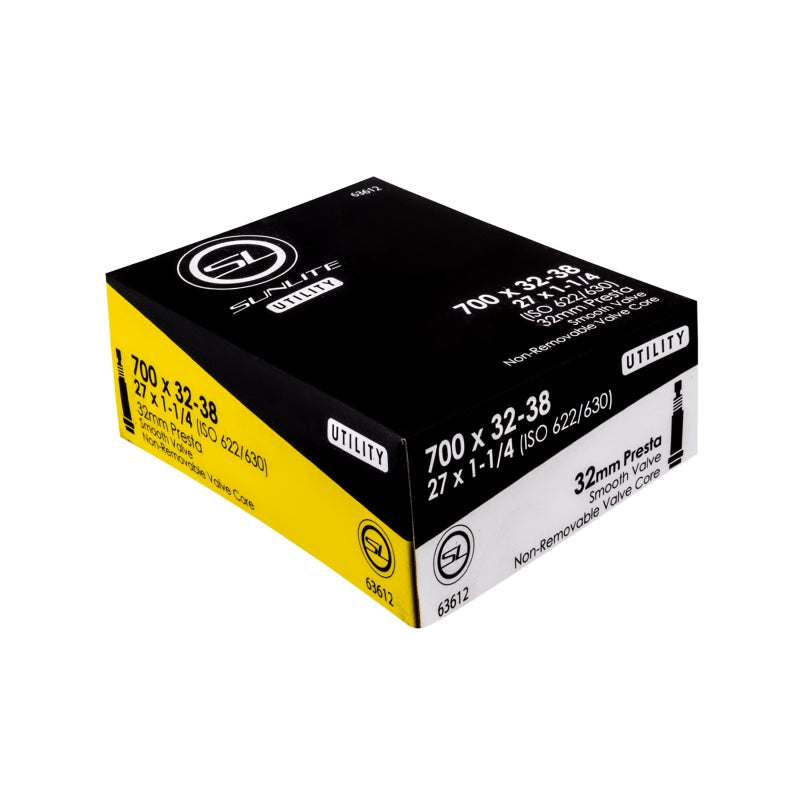 Sunlite Utili-T Standard Presta Valve Tubes 700x32-38 (27x1-1/4) PV 32mm 0d Smooth Non-Removable 31mm 0.9mm