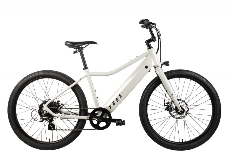 Pure cycles FLUX E-Assist Step-Over 20.5` / LG Putty 27.5` Black 7 Speed Disc Brakes