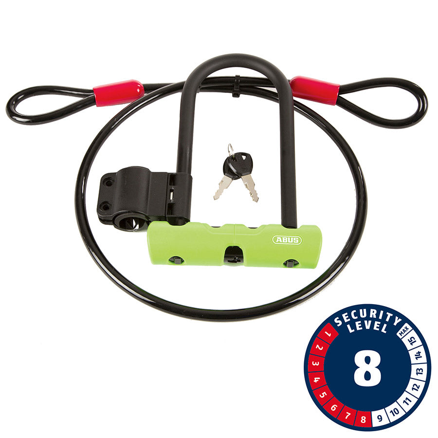 Abus Ultra Mini + Cobra Loop U-Lock Key 12mm 15.0cm x 18.0cm 5.9" x 7.1" SH34 Green; Cable 10mm 120cm 4'