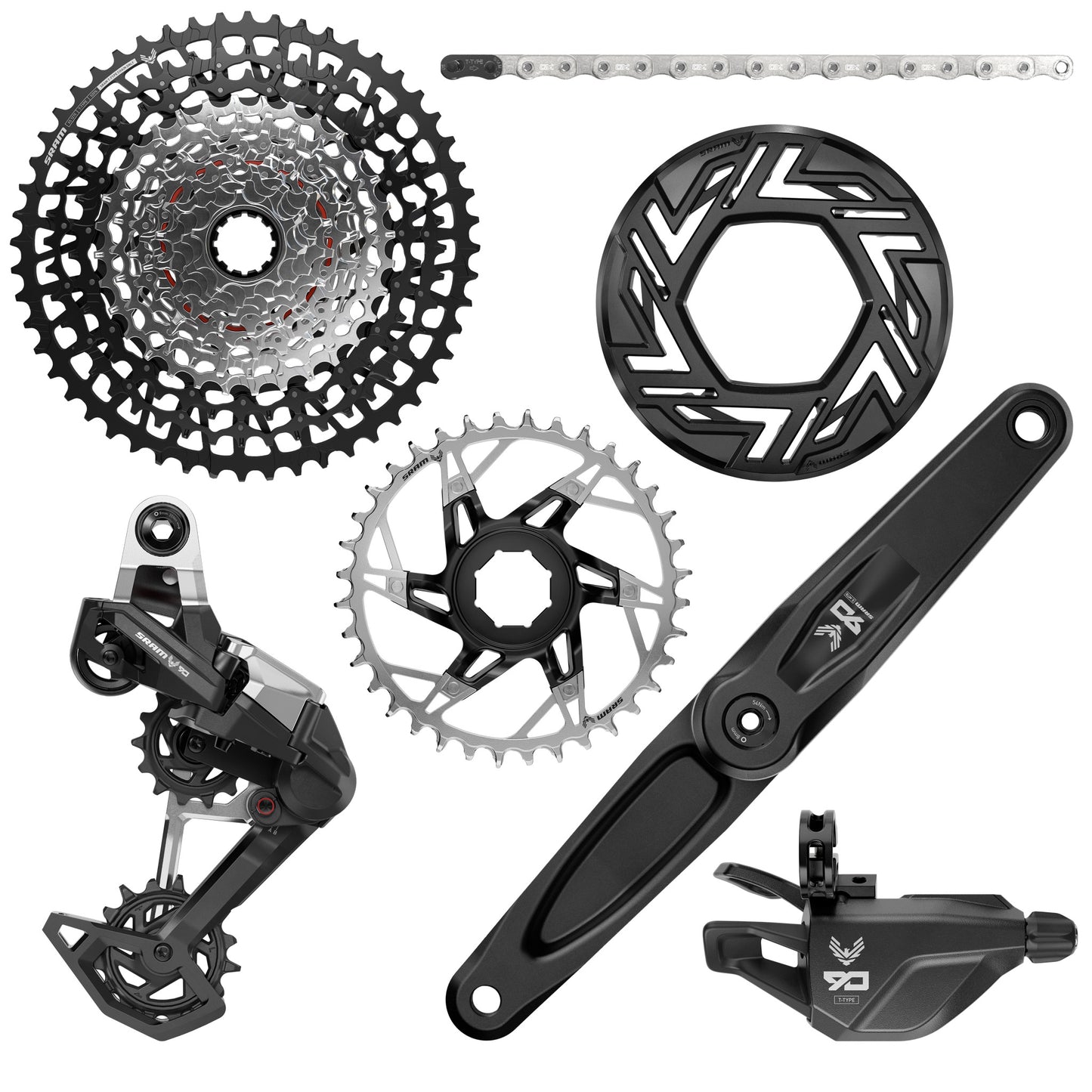 SRAM Eagle 90 Ebike Groupset - 170mm Brose 36T Clip-on Guard Chain XS-1275 10-52t Single Click Shifter Rear Derailleur