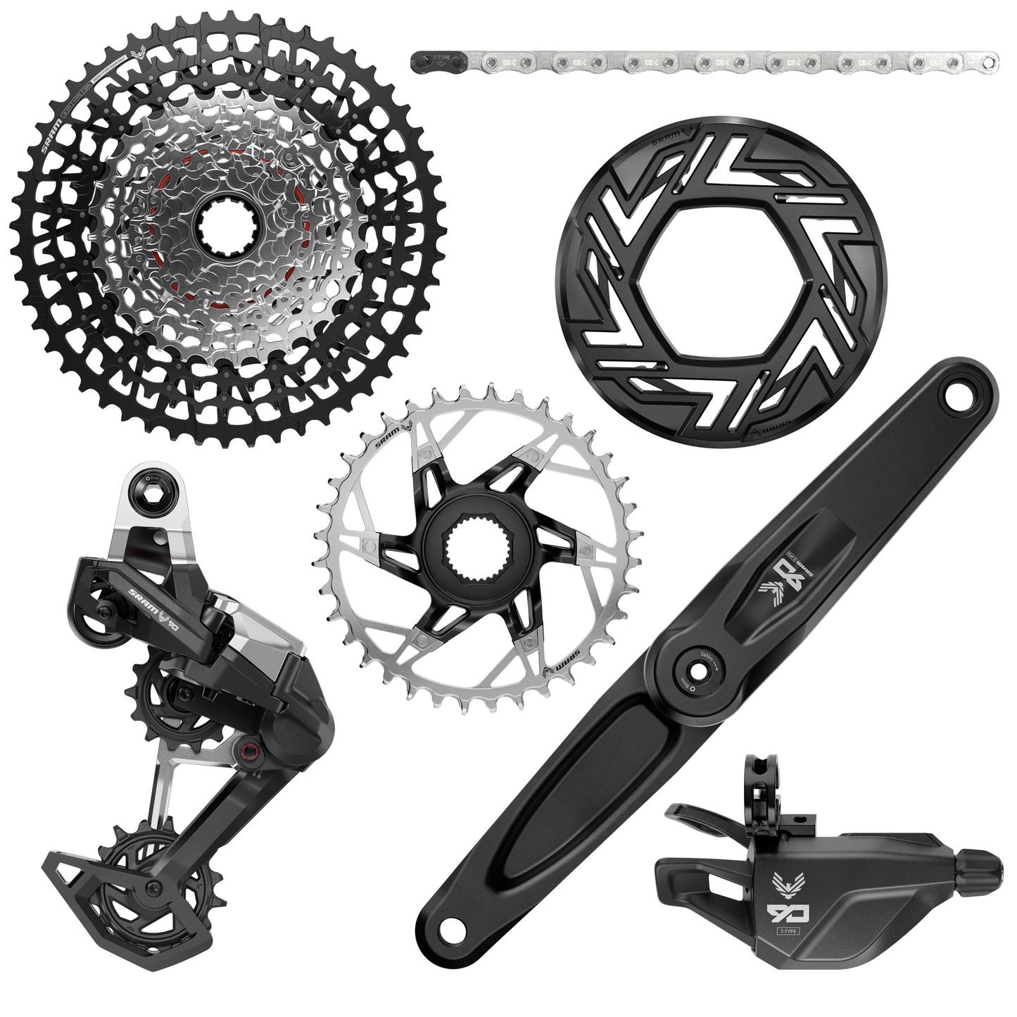 SRAM Eagle 90 Ebike Groupset - 170mm Bosch 36T Clip-on Guard Chain XS-1275 10-52t Single Click Shifter Rear Derailleur