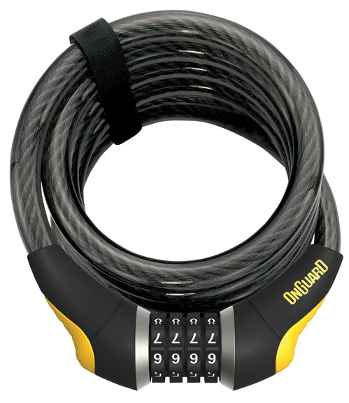 OnGuard Doberman Combo Cable Lock: 6' x 15mm Gray/Black/Yellow