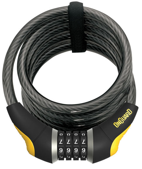 OnGuard Doberman Combo Cable Lock: 6' x 12mm Gray/Black/Yellow