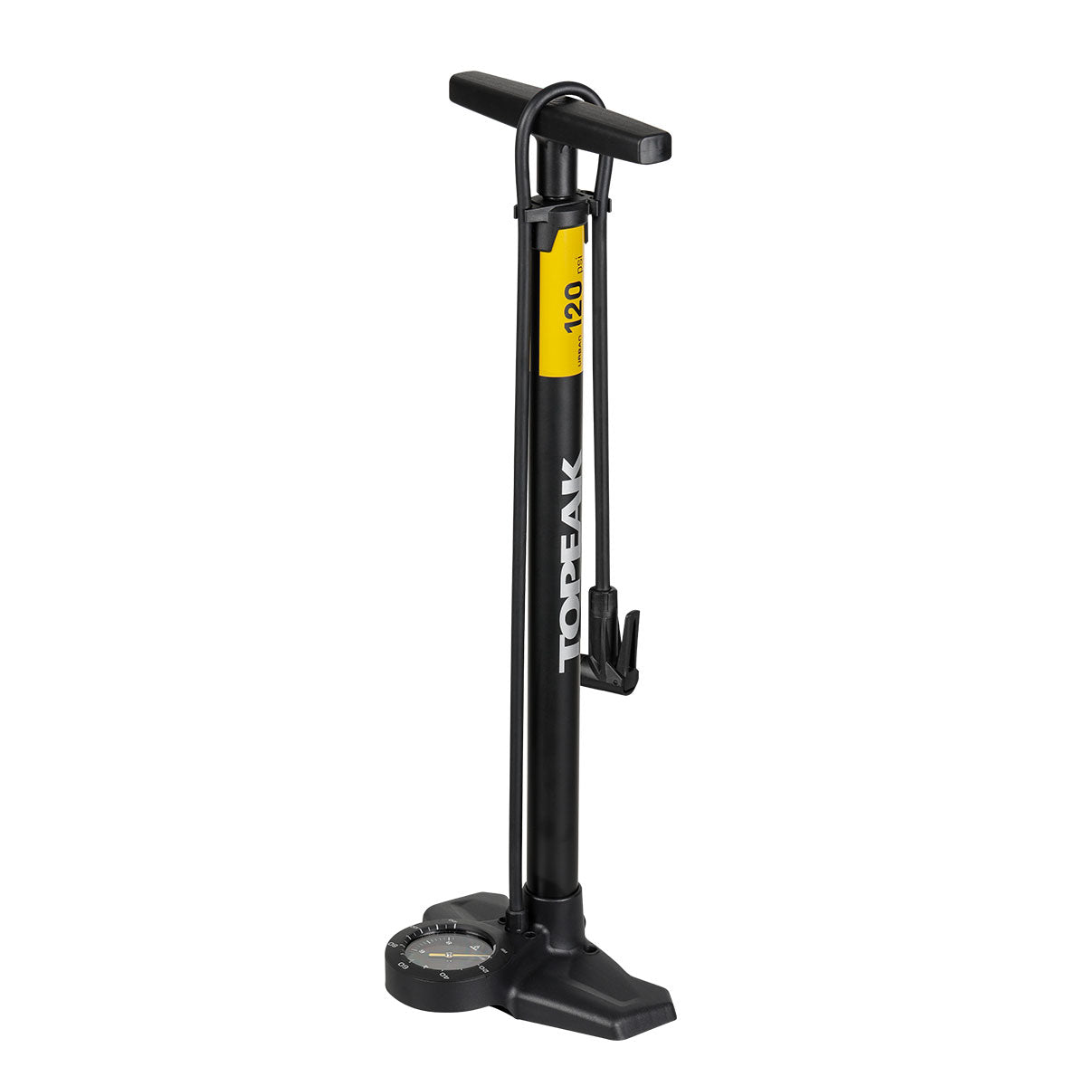 Topeak Joeblow Urban Ex Floor Pump - Steel Barrel / Plastic Base 3.5" Base Mount Gauge 120 Psi /8 Bar Smarthead BLK/Sand