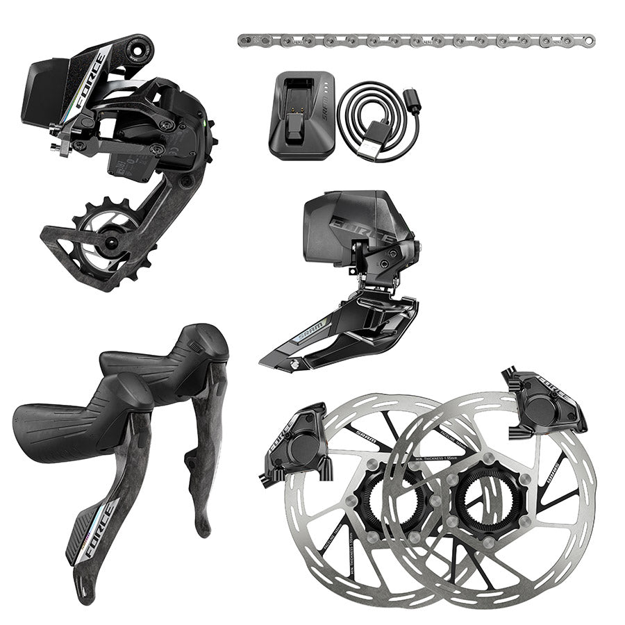 SRAM Force eTap AXS Road Groupset - 2x12-Speed HRD Shift/Brake Levers FM Calipers CL Rotors Chain F/R Derailleurs E1