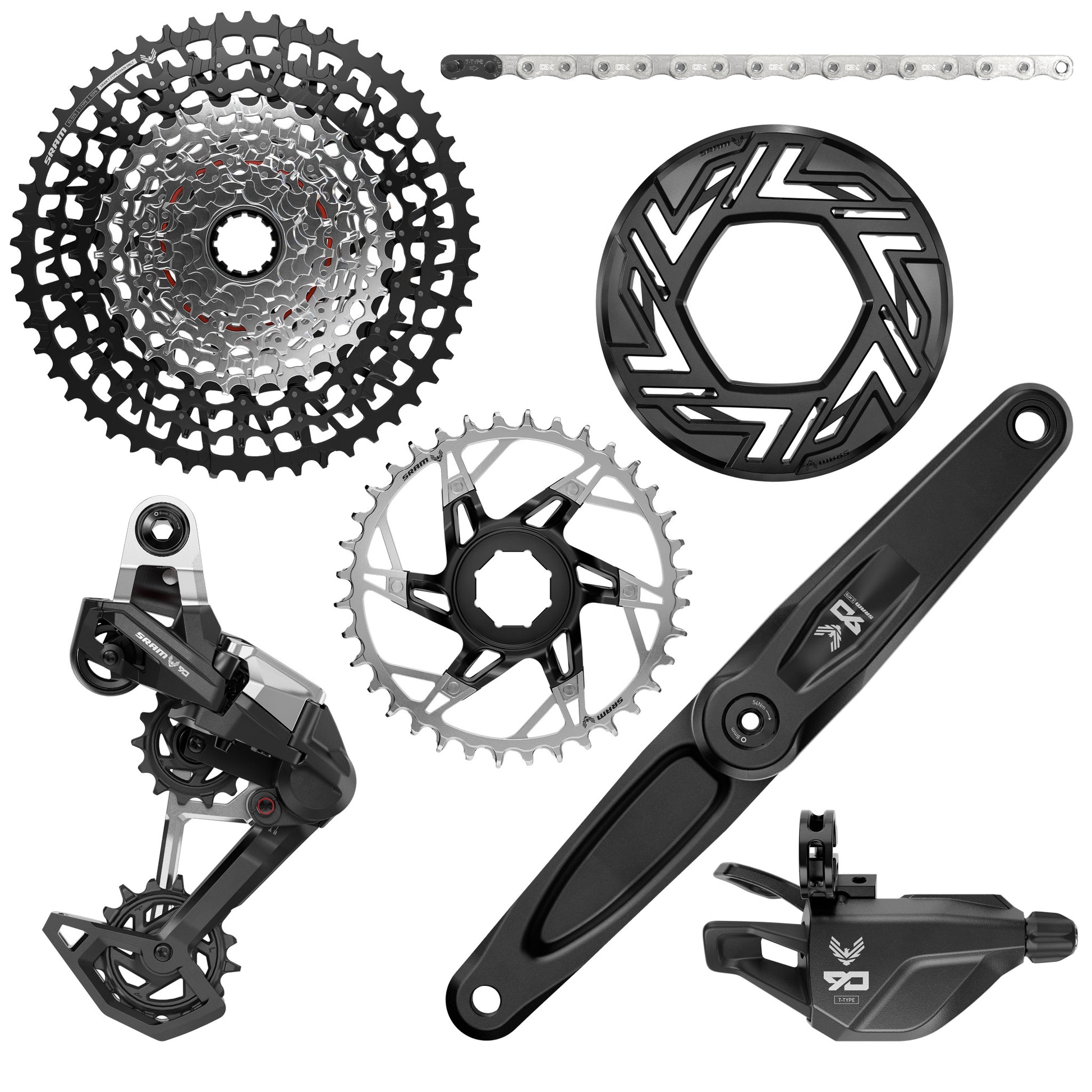 SRAM Eagle 90 Ebike Groupset -  170mm Brose 36T Clip-on Guard Chain XS-1275 10-52t Single Click Shifter Rear Derailleur
