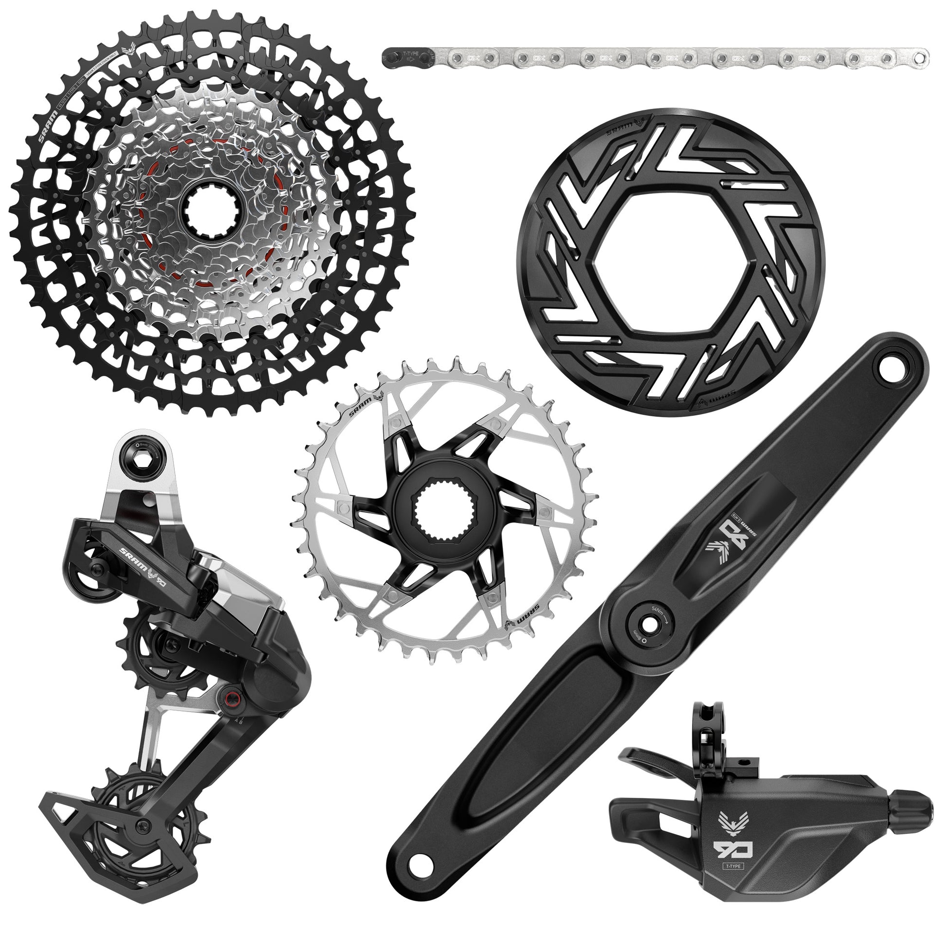 SRAM Eagle 90 Ebike Groupset -  170mm Bosch 36T Clip-on Guard Chain XS-1275 10-52t Single Click Shifter Rear Derailleur