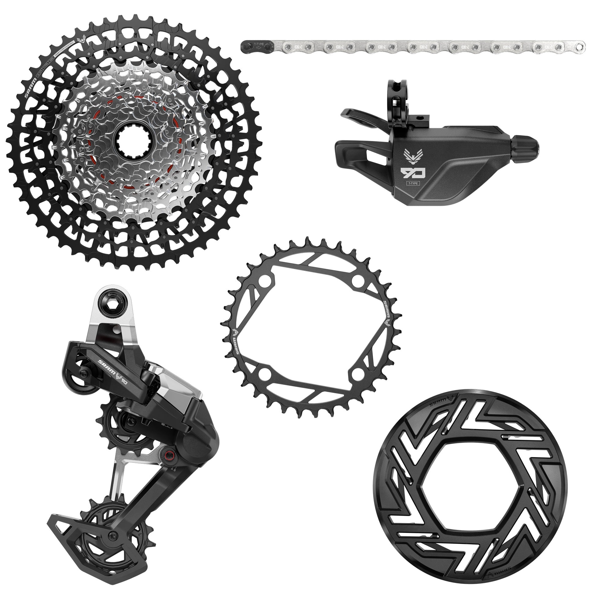 SRAM Eagle 90 Ebike Groupset - No Crank 34T 104bcd Clip-on Guard Chain XS-1275 10-52t Single Click Shifter Rear Derailleur
