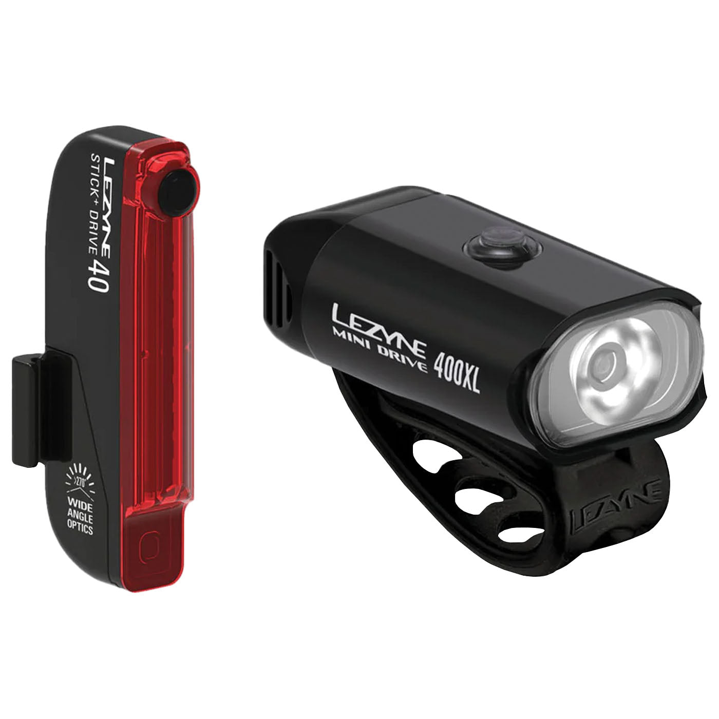 Lezyne Mini Drive 400XL and Stick+ Light Pair Black/Black