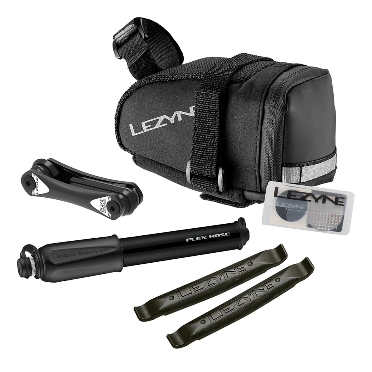 Lezyne M-Caddy Seat Bag Sport Kid Sport Drive HP Hand Pump Rap6 Tool SmartKit Composite Matrix Tire Levers BLK