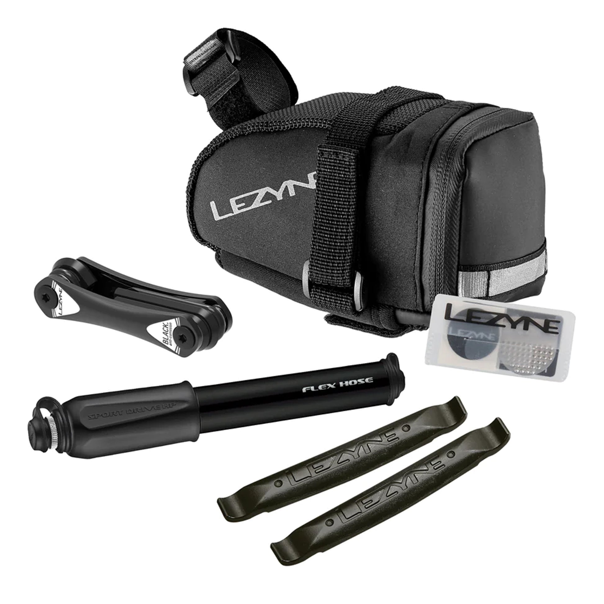Lezyne M-Caddy Seat Bag Sport Kid Sport Drive HP Hand Pump Rap6 Tool SmartKit Composite Matrix Tire Levers BLK