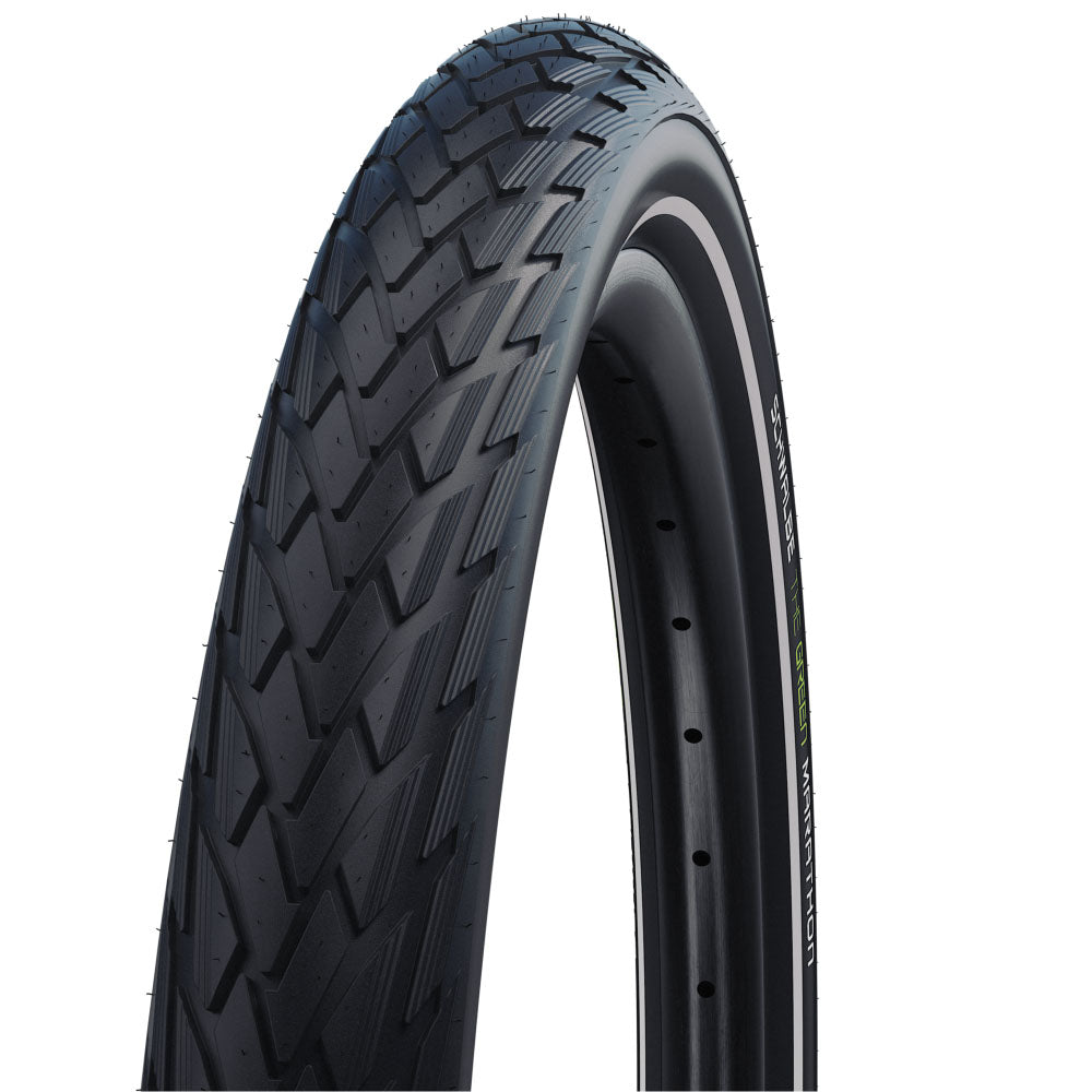 Schwalbe Green Marathon Tire - 700 x 35-37 Clincher Wire BLK/Reflective Performance Line GreenGuard TwinSkin Addix