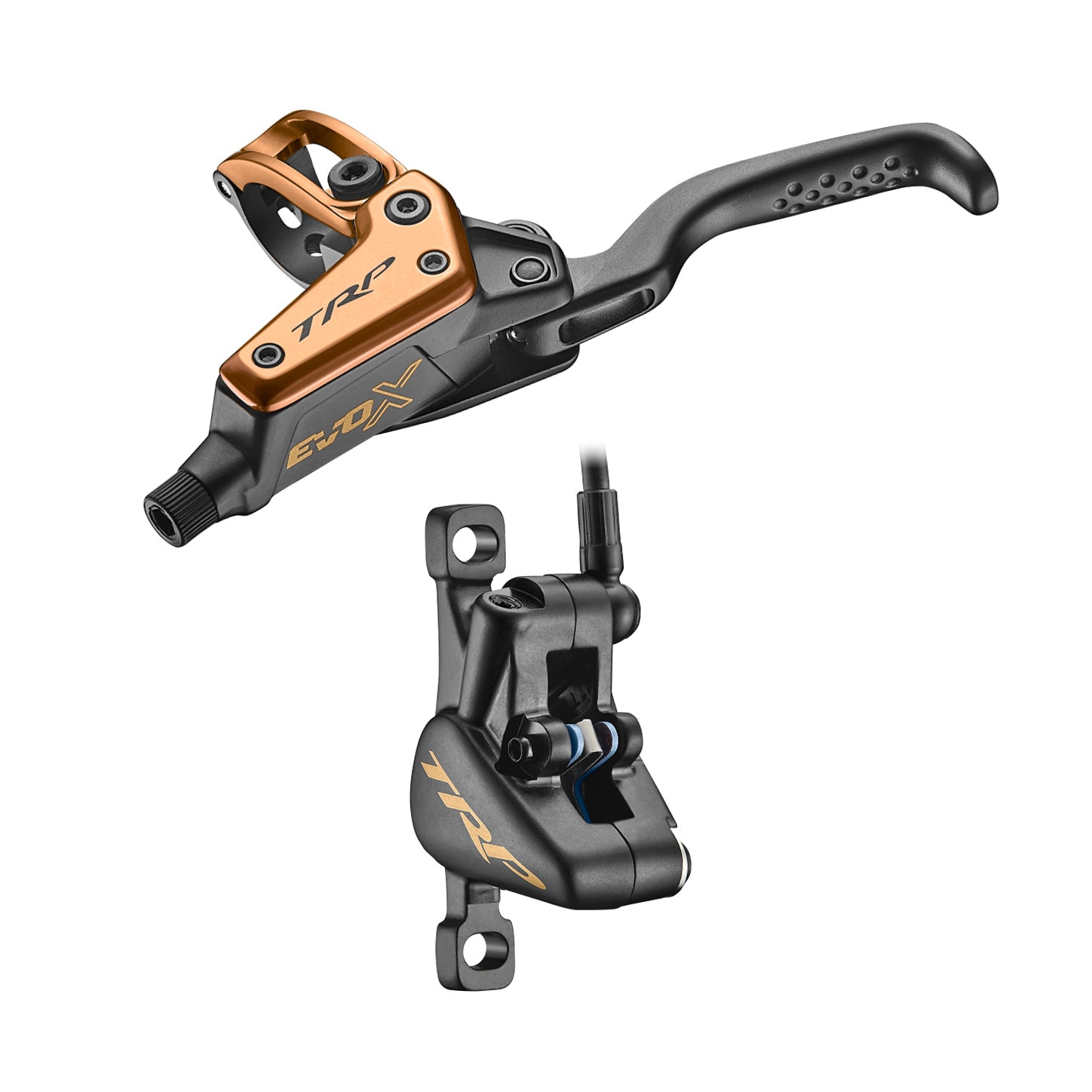 TRP EVO X HD-M9020 Disc Brake Lever - Right/Front Rear 1900mm Hose Post Mount 2-Piston Gold