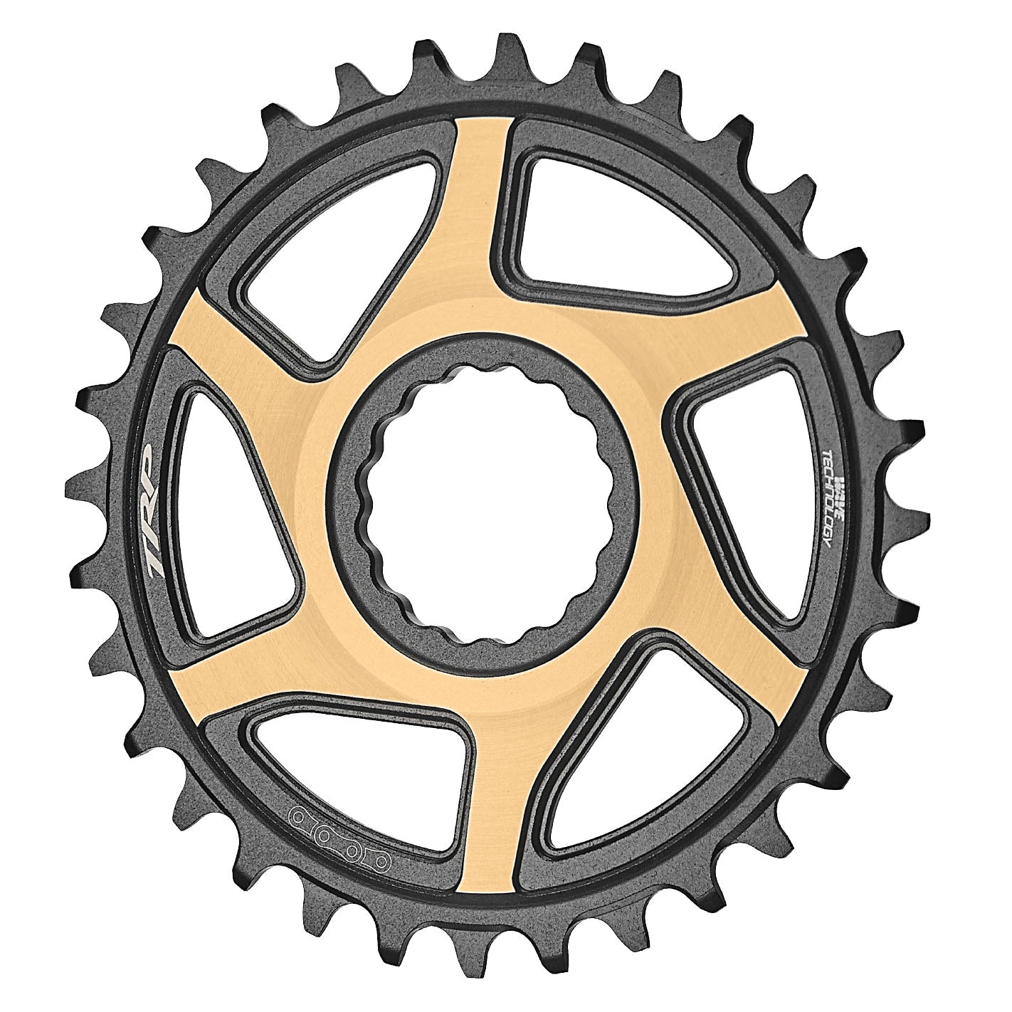 TRP CR-M9050 Boost Direct Mount Chainring - 32t 12-Speed CINCH Mount 3mm Offset 7075-T6 Aluminum Sandblasted BLK/Gold