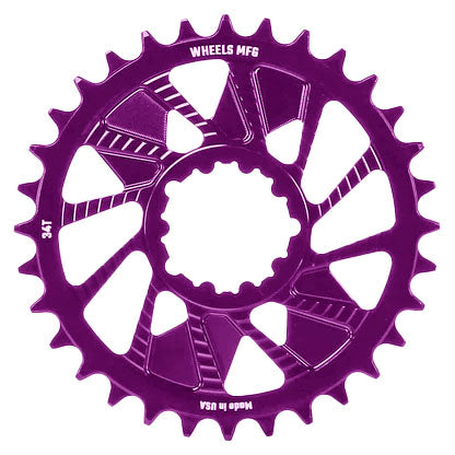 Wheels Manufacturing Direct Mount Chainring - 34t SRAM 3-Bolt Direct Mount 3mm Offset T-Type Chain Compatible Purple